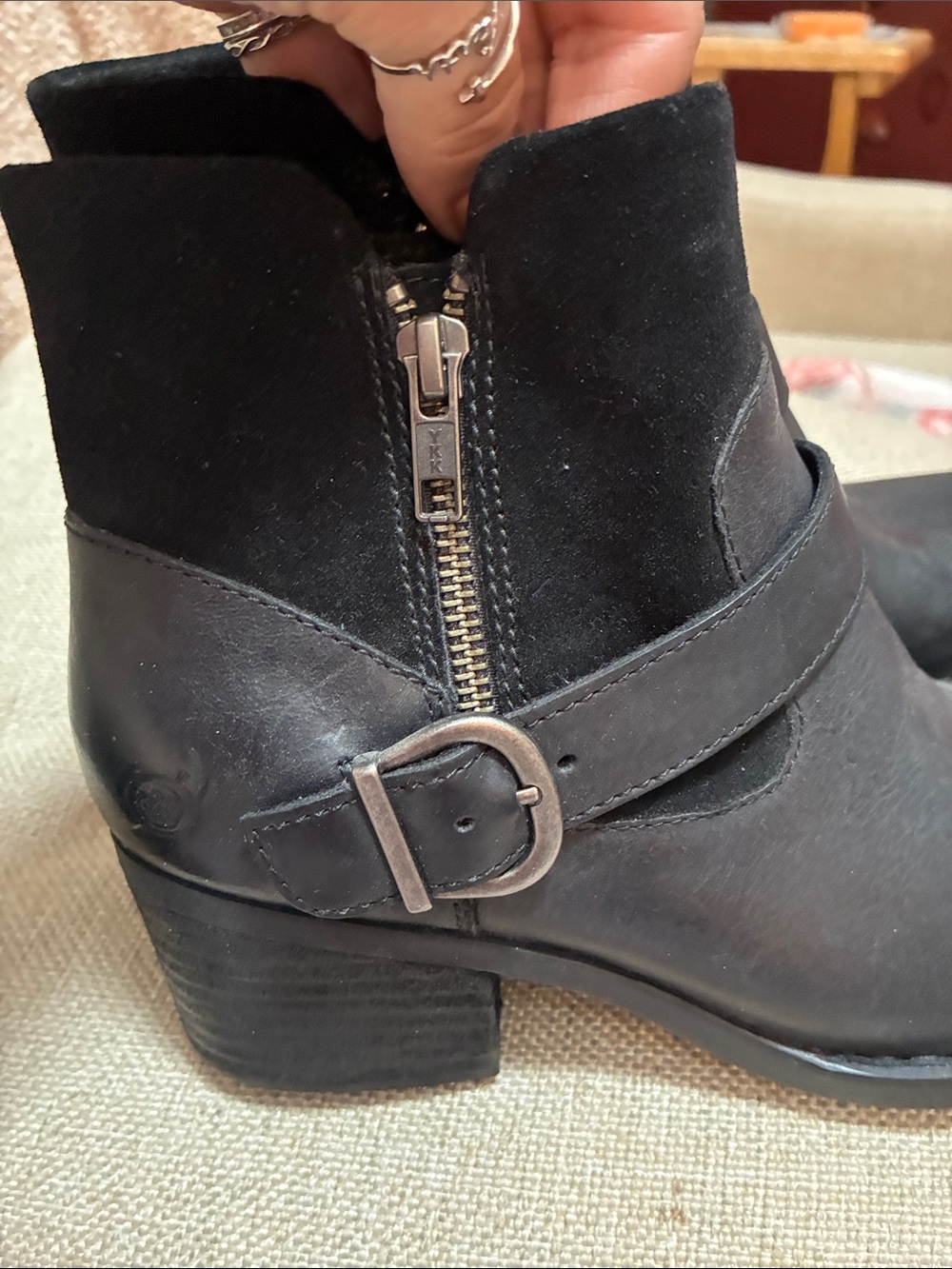 Born Black Women's Leather Heeled Ankle Boots - Picture 7 of 12